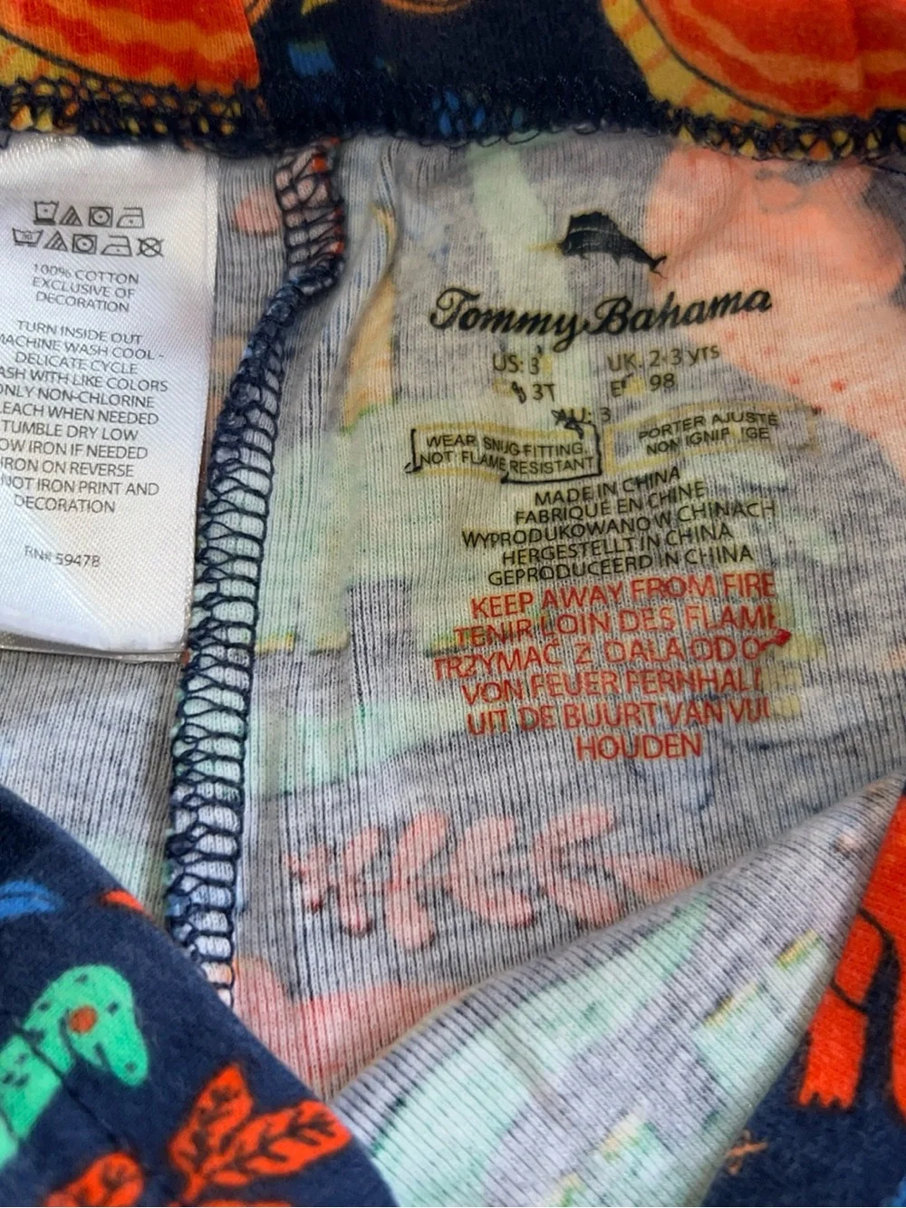 Tommy Bahama Kids Navy Pajama Set with Green, Orange, Yellow & Blue Dinosaurs 3T